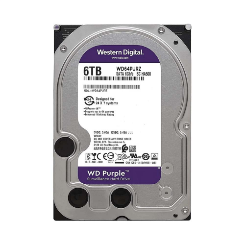 WD PURPLE, WD64PURZ, 3.5'', 6TB, 256Mb, 5400 Rpm, 7/24 Güvenlik, HDD (Türkiye Distribütörü Garantili)