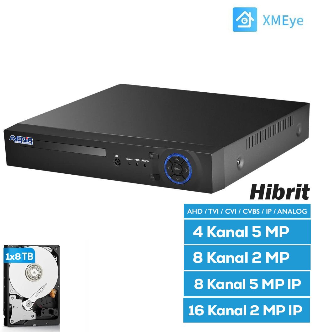 Avenir h.265 AHD DVR 8 Kanal 5 MP 5IN1 Hibrit XMEYE AV-TC08GM