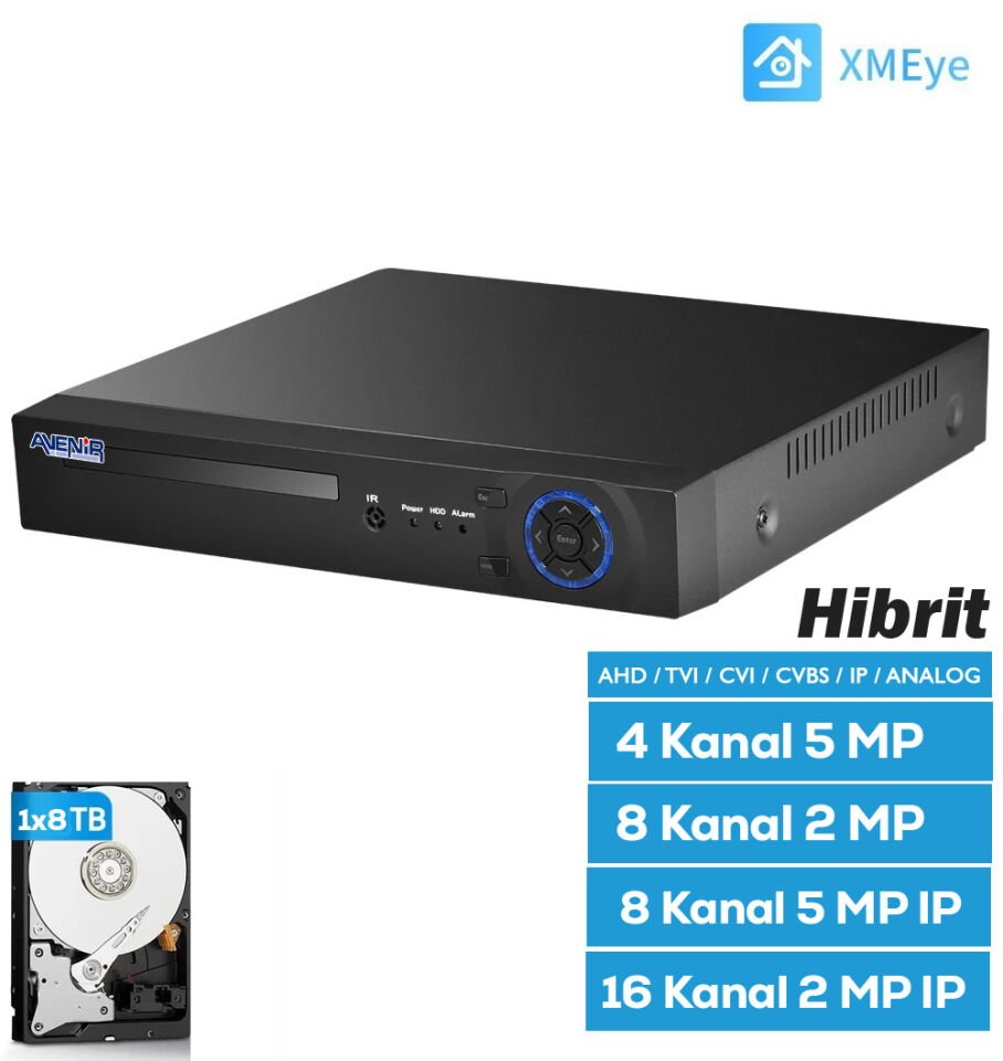 Avenir h.265 AHD DVR 8 Kanal 5 MP 5IN1 Hibrit XMEYE AV-TC08GM