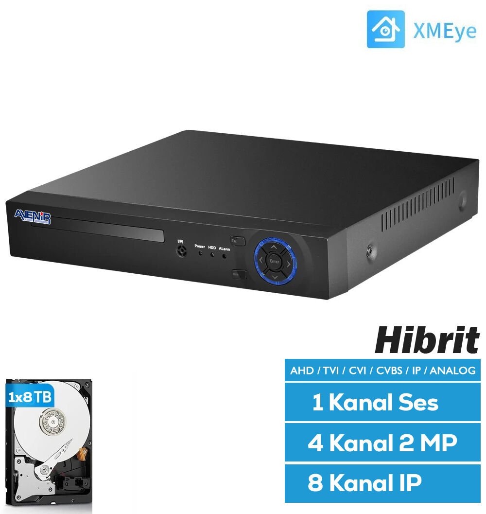 Avenir h.265 4 KANAL 1x8TB 1080N XMEYE HİBRİT (5in1) Kayıt Cihazı AV-TC04S