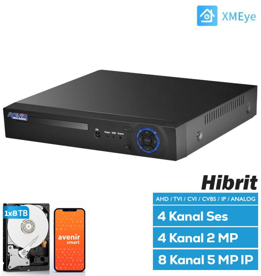 Avenir h.265 AHD DVR 4 Kanal 5 MP 5IN1 Hibrit XMEYE AV-TC04M